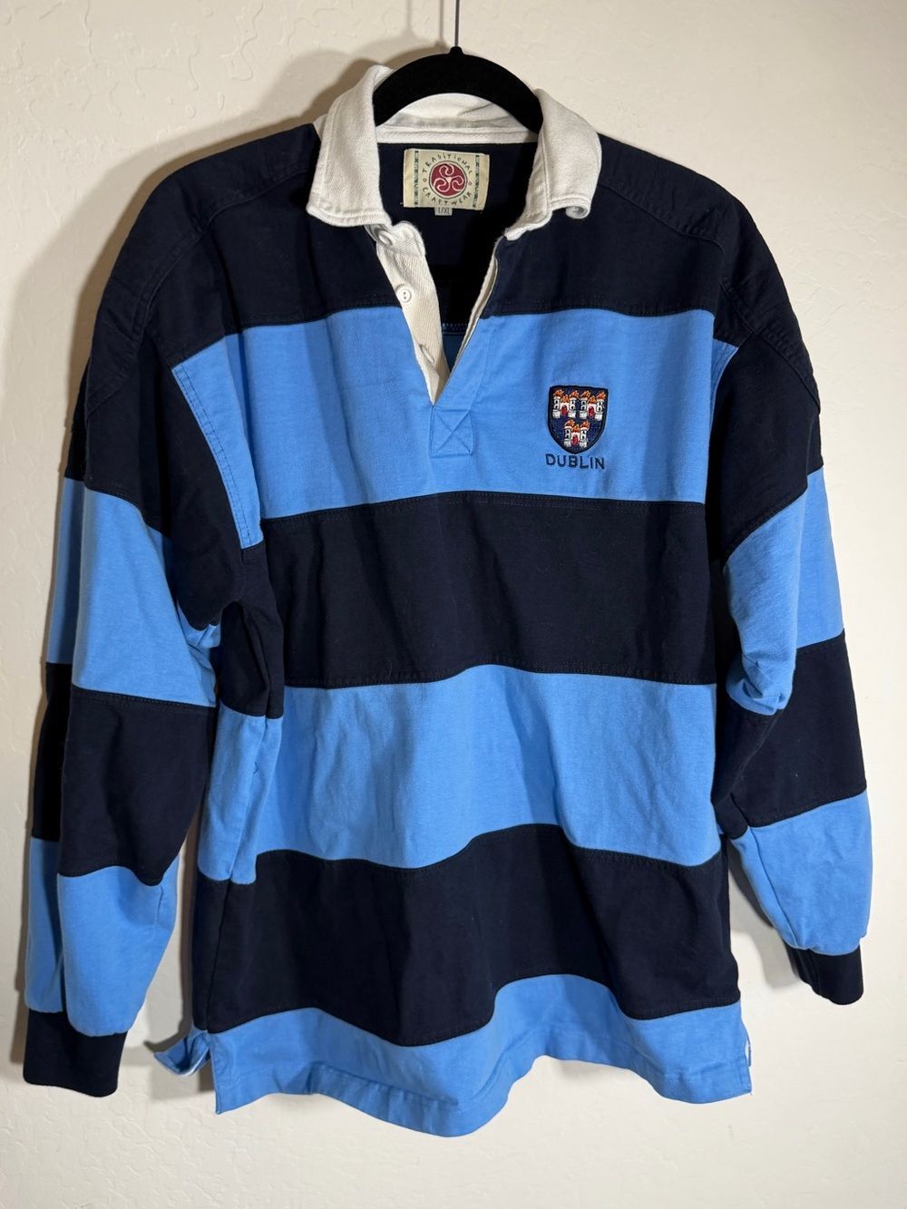 Traditional Craft Dublin Ireland Rugby Shirt Striped Navy Blue L/XL